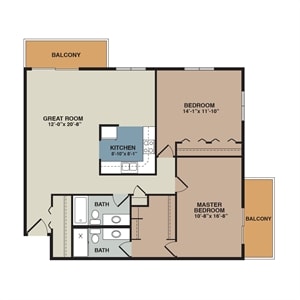 Floor Plan - 2B - 2 Bedroom End