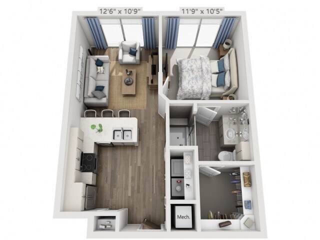 Floor plans are artist’s rendering. All dimensions are approximate. Actual product and specifications may vary in dimension or detail. Not all features are available in every apartment. Prices and availability are subject to change. - B1