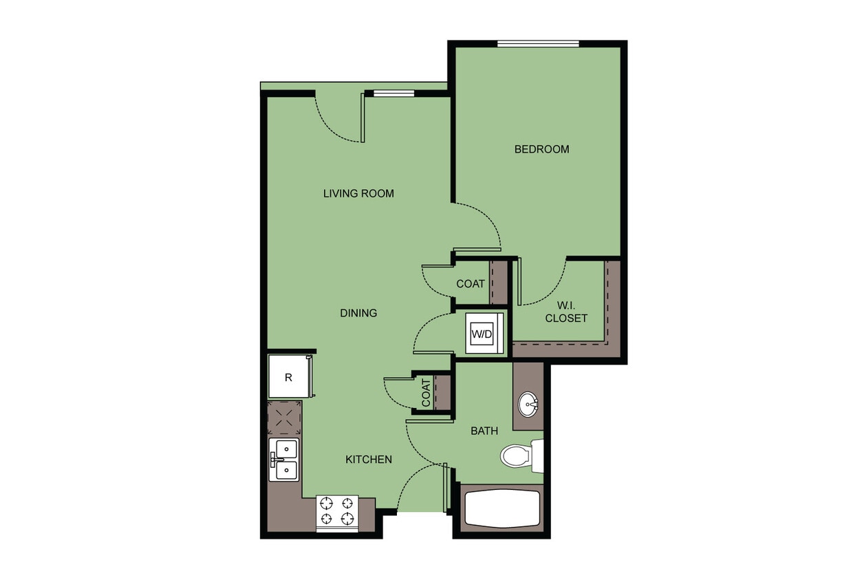Floor Plan - 1 Bed 1 Bath  A2A