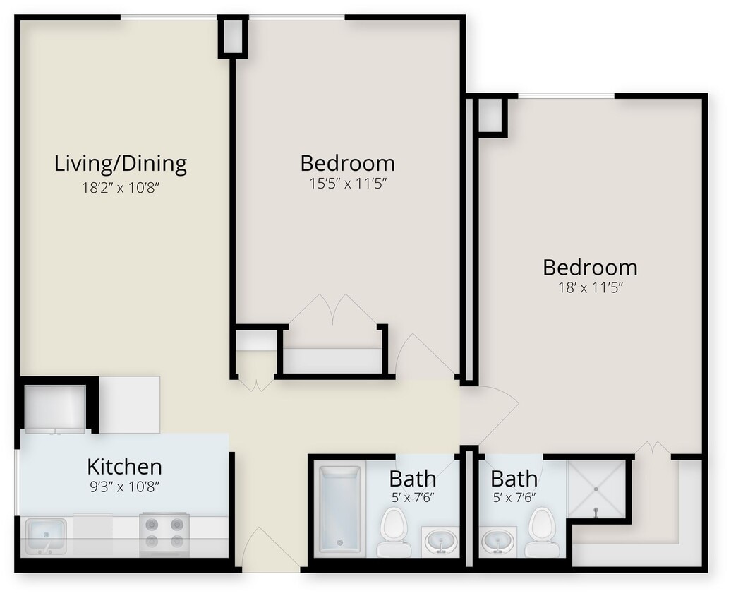 Floor Plan - Village At Brookline Two Bedroom Flat