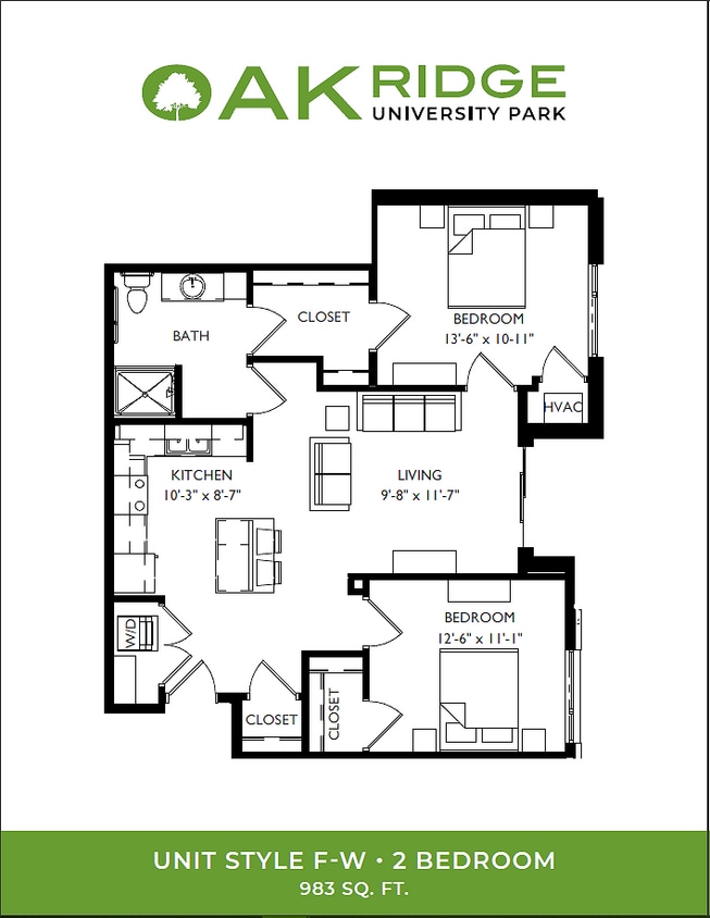 2 Bedroom, 2 Bathroom - F-W