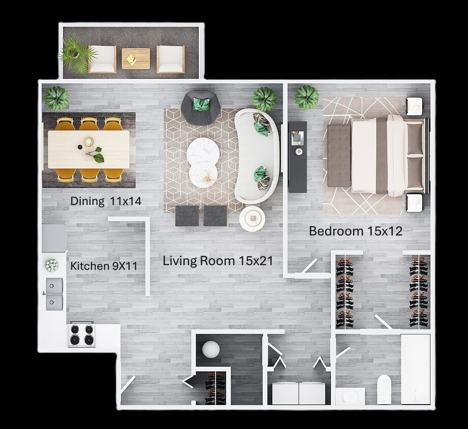 Floor Plan - One Bedroom One Bath 