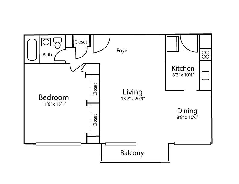Floor Plan - 1 Bedroom 1 Bathroom