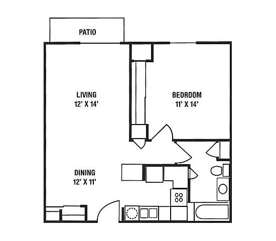 Floor Plan - A1 - 1 Bedroom, 1 Bath