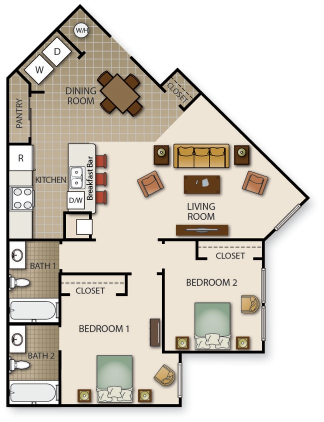 Floor Plan - Two Bedroom Two Bath