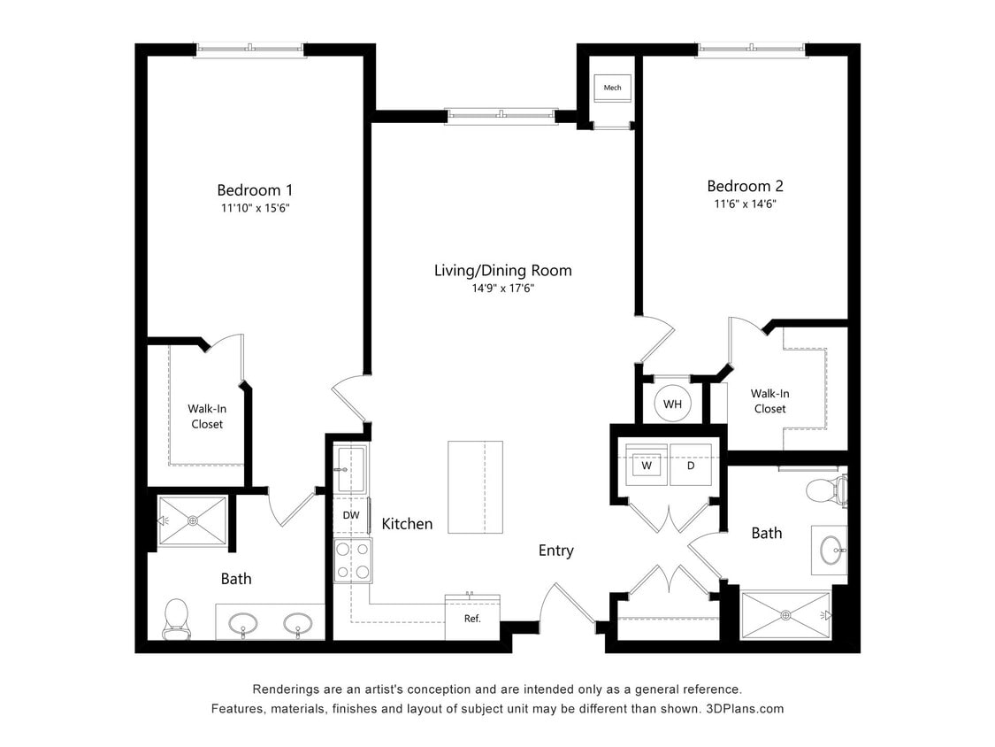 Floor Plan - B6-UF-Two Bed, Two Bath