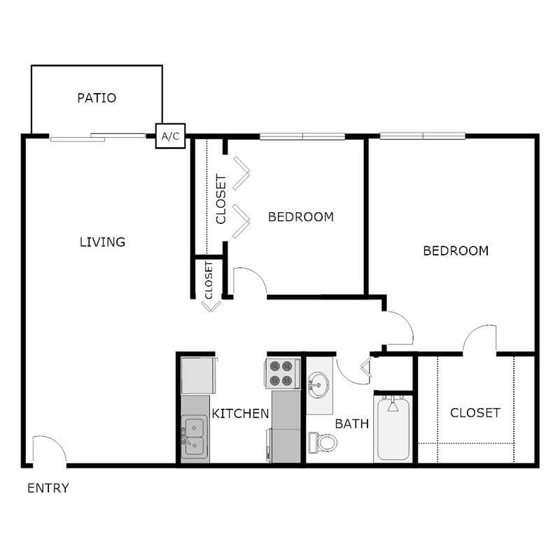 Floor Plan - 2 Bed 1 Bath