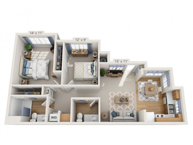 Floor plans are artist’s rendering. All dimensions are approximate. Actual product and specifications may vary in dimension or detail. Not all features are available in every apartment. Prices and availability are subject to change. - Springsteen