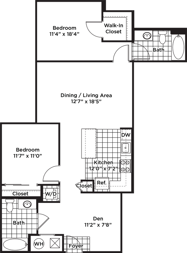 Floor Plan - 2 Bedroom 2 Bath + Den - BD2 Affordable 80%