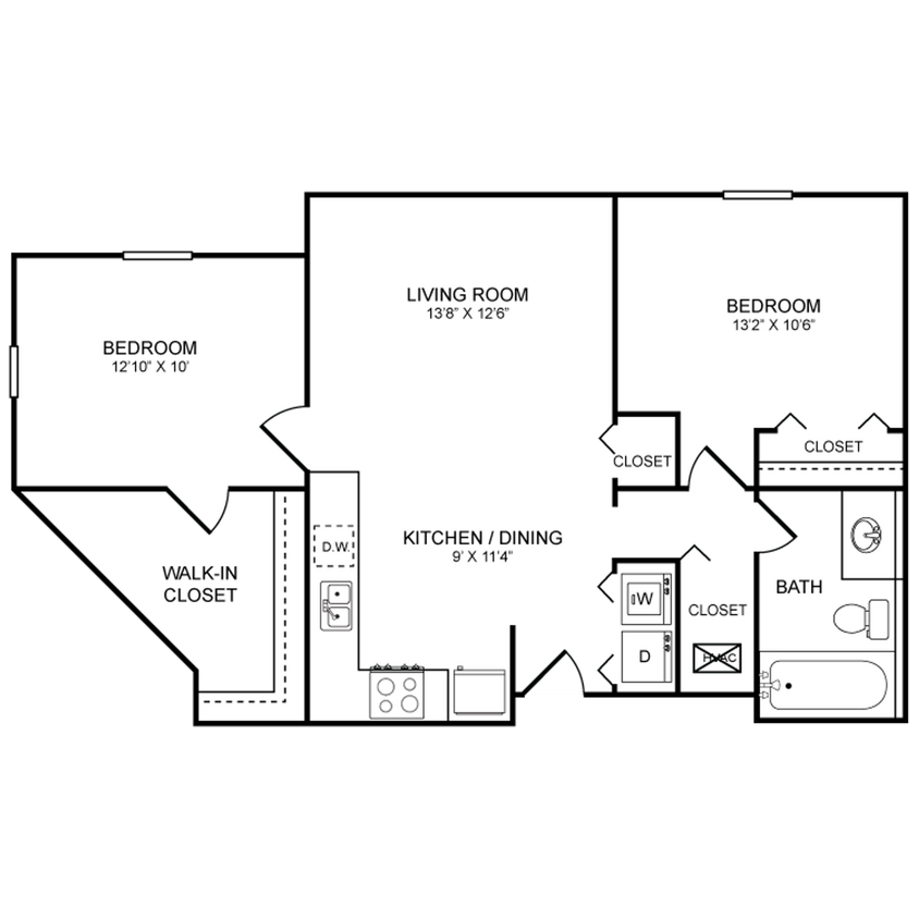 Floor Plan - 2 Bed 1 Bath