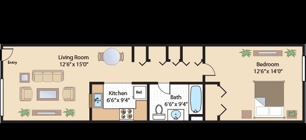 1 Bedroom / 1 Bathroom (Large) - One-Bedroom JR.