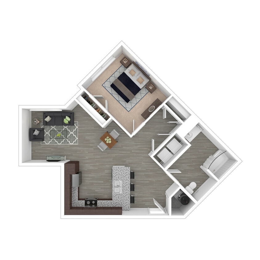 1 Bedroom, 1 Bath - Corner, 732 sq. ft. - 1 Bedroom, 1 Bath - Corner