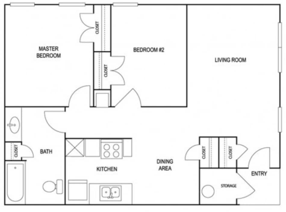 Floor Plan - 2 Bed, 1 Bath