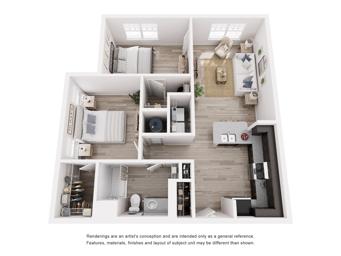 Floor Plan - 2 Bed 866 sf