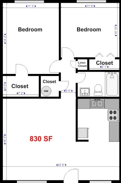 2BR/1BA - 2x1