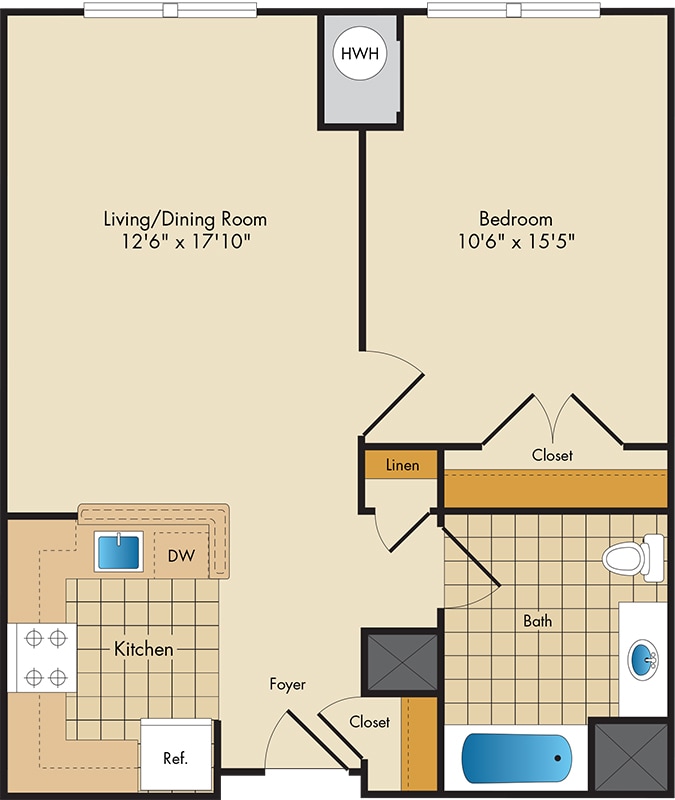 Floor Plan - The Rome - 1Bed/1Bath