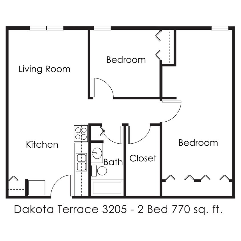 Floor Plan - 2 Bed 1 Bath | 770 sqft
