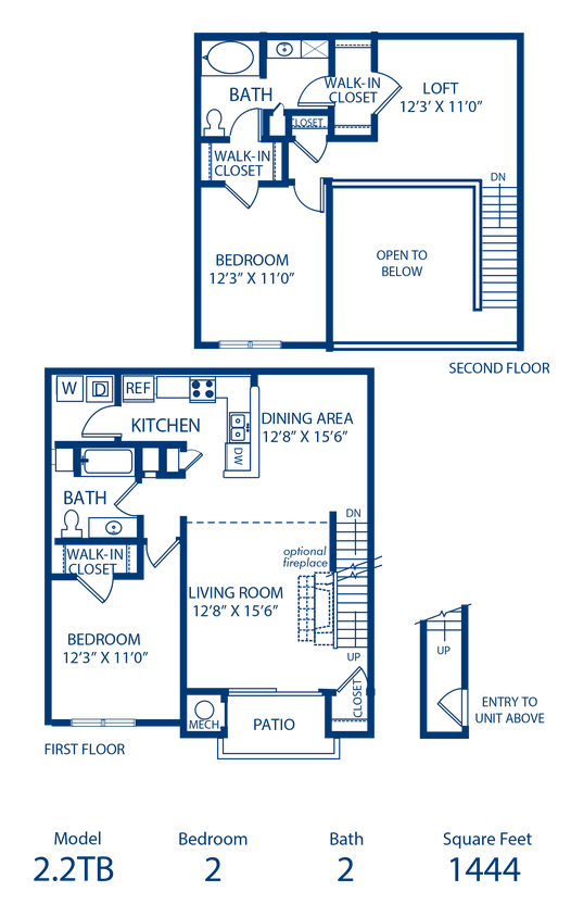 Floor Plan - 2BR 2BA 1444 sqft Townhouse