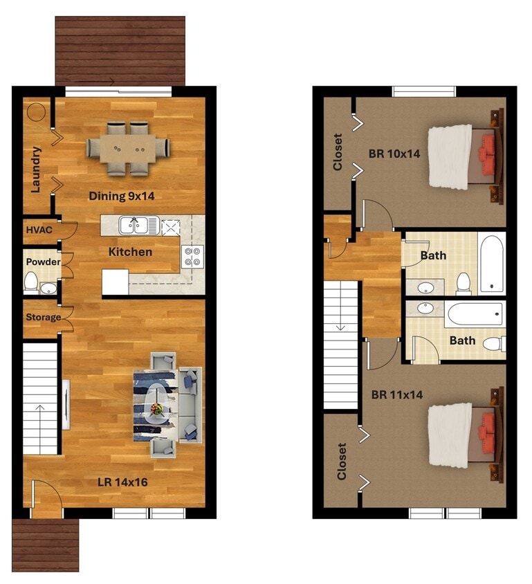 Floor Plan - Two Bedroom 2.5 Bath Townhome Ridge